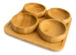 Kit Petisqueira De Bambu Bandeja De Servir Com 4 Bowls Bambu