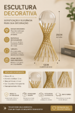 Enfeite Mesa Dourado Esfera Vidro Moderno