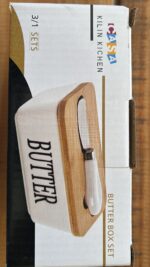 Manteigueira Porta Manteiga Tampa Bambu Espátula Porcelana