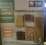 Kit com 5 potes herméticos de plástico com tampa de bambu - imagem 2