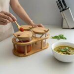 Conjunto porta temperos com 3 potes de vidro e suporte de bambu - imagem 7